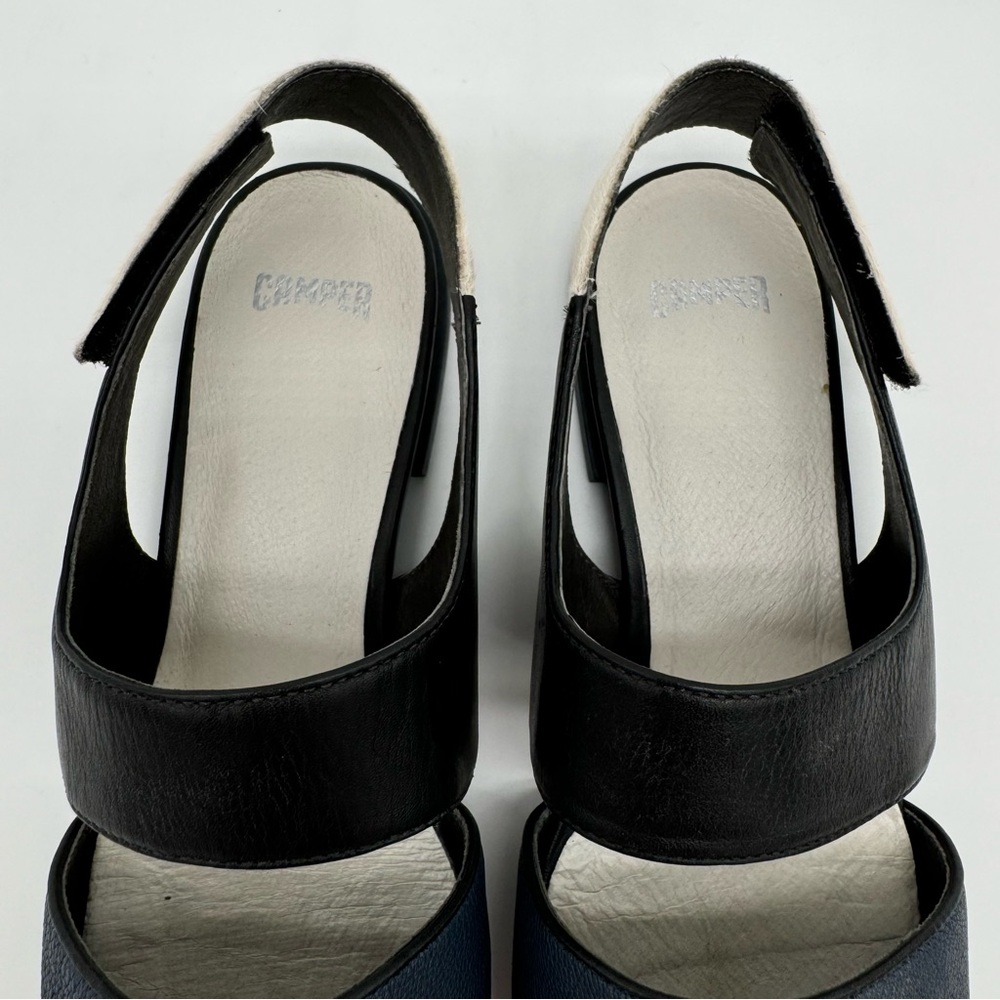 Camper Isadora Blue Black Leather White Calf Hair Cutout Flats Size EU 37/US 7 - Picture 10 of 15